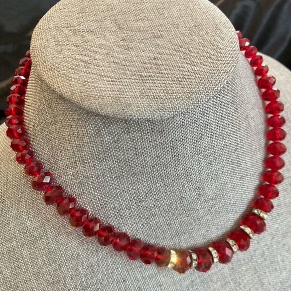 Vintage 2028 Dark Red Crystal with Rhinestones Necklace - Picture 5 of 8